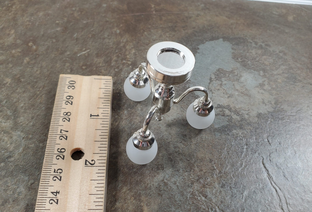 Dollhouse Chandelier Ceiling Wand Light Battery Operated 3 Arm Silver 1:12 Scale