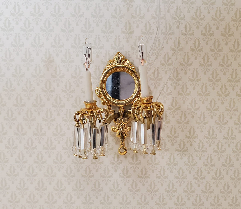 Dollhouse Double Crystal Candle Sconce 12 Volt 1:12 Scale Miniature Handmade