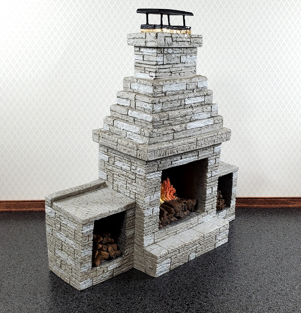 Miniature Fireplace Large Outdoor Modern "Stone" Style 1:12 Scale Dollhouse
