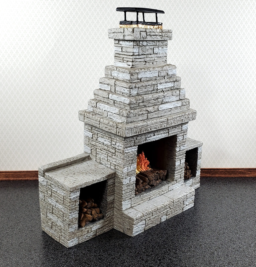 Miniature Fireplace Large Outdoor Modern "Stone" Style 1:12 Scale Dollhouse