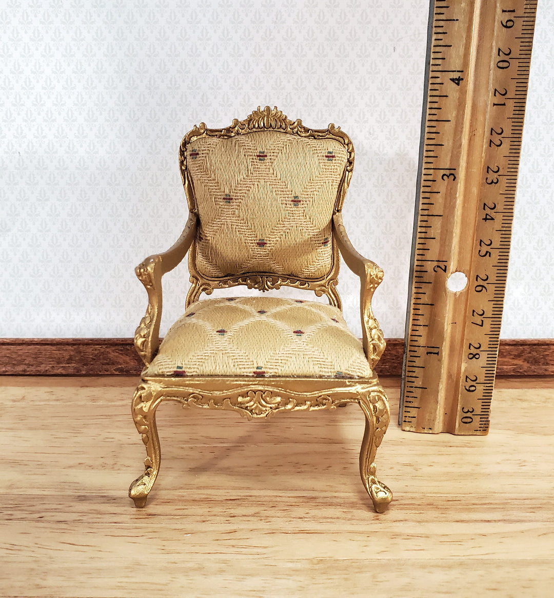 JBM Dollhouse Armchair Chair Rococo Style Gold 1:12 Scale Miniature