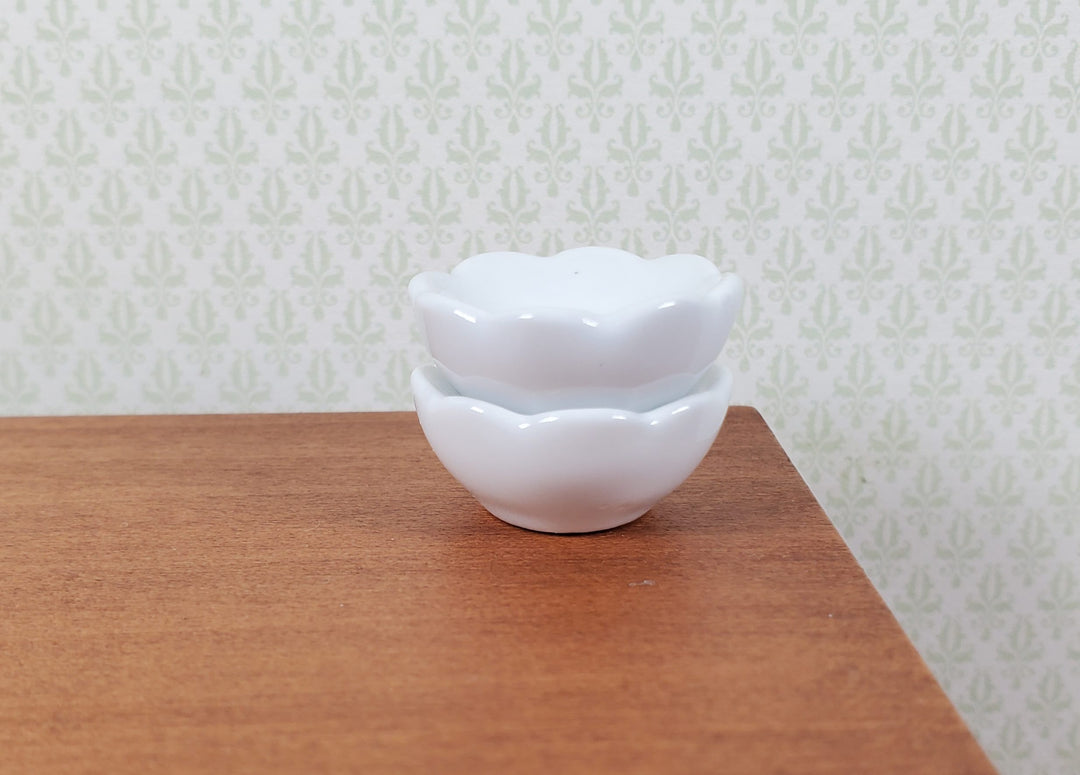 Dollhouse Scalloped Serving Bowls White Ceramic Set of 2 1:12 Scale Miniature