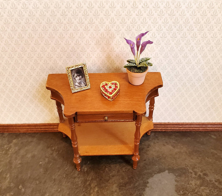 Dollhouse Jewelry Box with Ruby Red Jewels Heart Shape Opening Lid 1:12 Scale