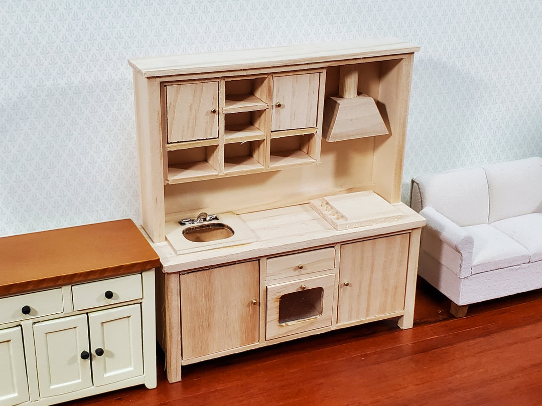 Dollhouse Kitchen Oven Stove Sink Cupboards All in One 1:12 Scale Unpainted DIY