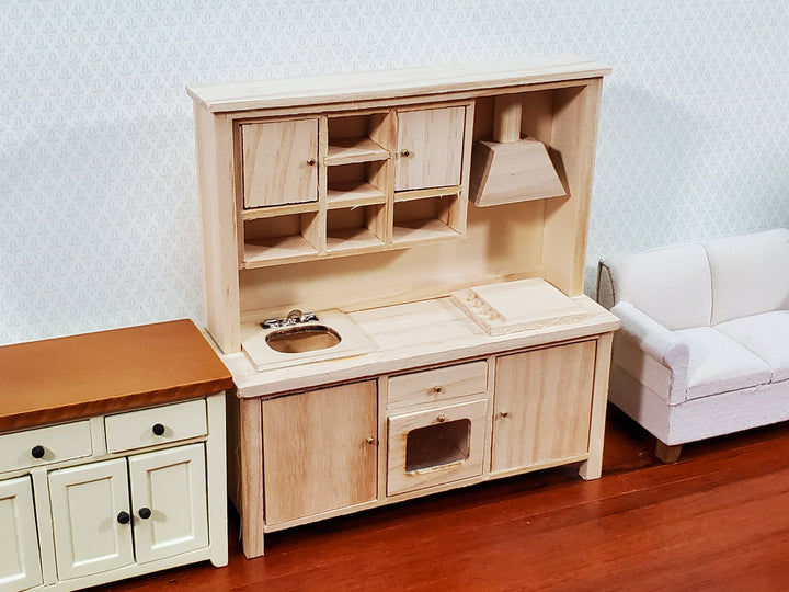 Dollhouse Kitchen Oven Stove Sink Cupboards All in One 1:12 Scale Unpainted DIY