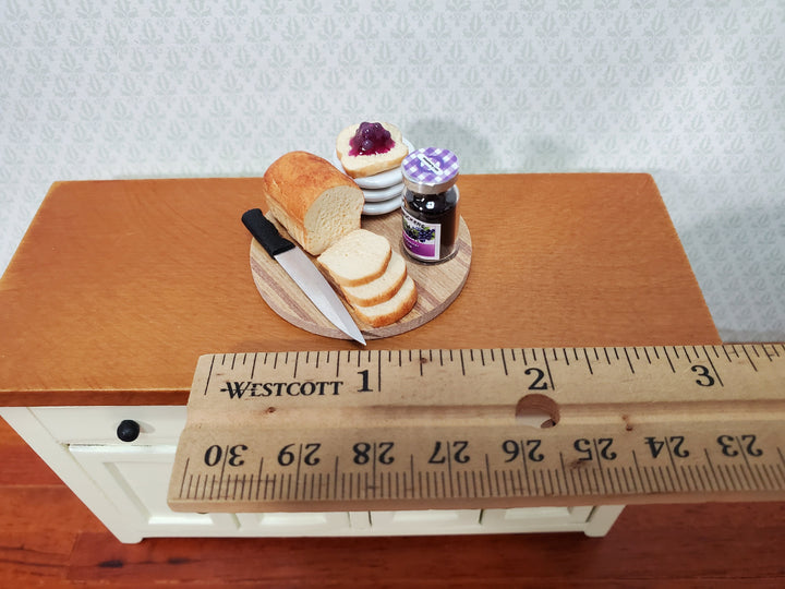 Dollhouse Bread Set with Jelly Knife Plates on Board 1:12 Scale Miniature Food Kitchen
