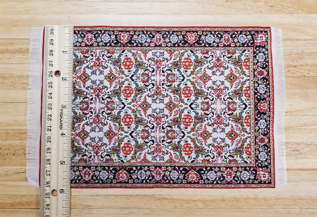 Dollhouse Rug Woven Fabric Large Red White Black 1:12 Scale Victorian Style