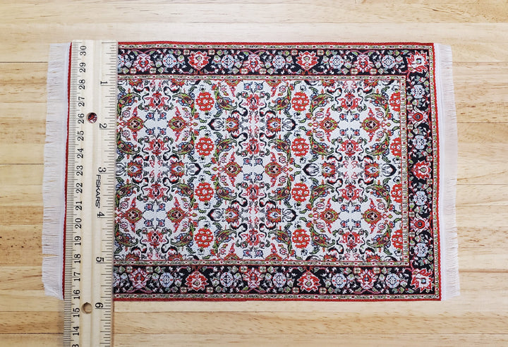 Dollhouse Rug Woven Fabric Large Red White Black 1:12 Scale Victorian Style