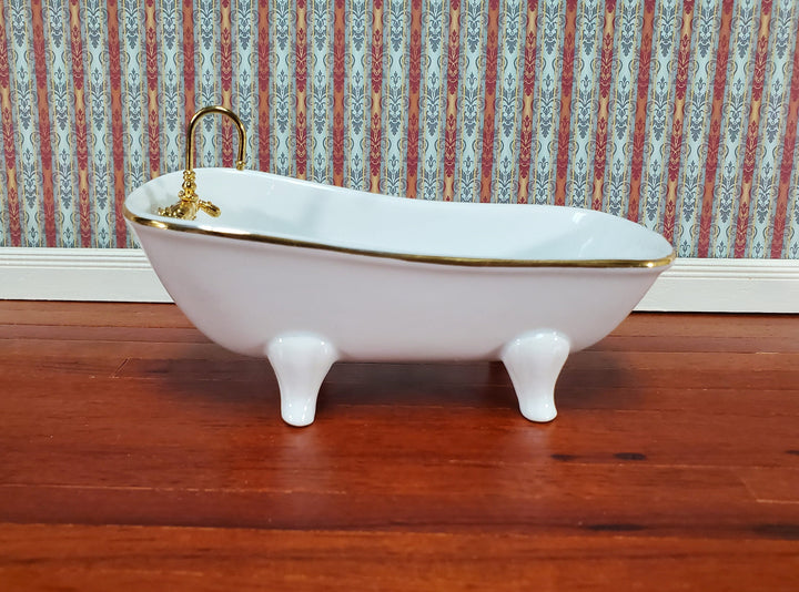 Dollhouse Bathtub Tub Reutter Porcelain White & Gold 1:12 Scale Miniature Bathroom