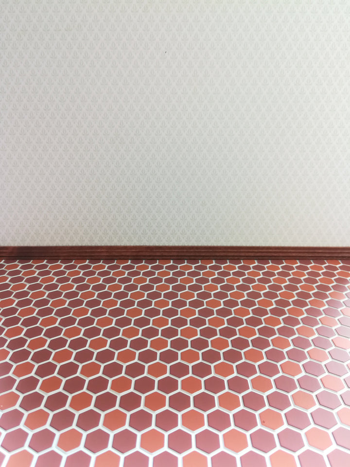 Dollhouse Miniature Terra Cotta Hexagon Faux Tile Flooring Textured 1:12 Scale