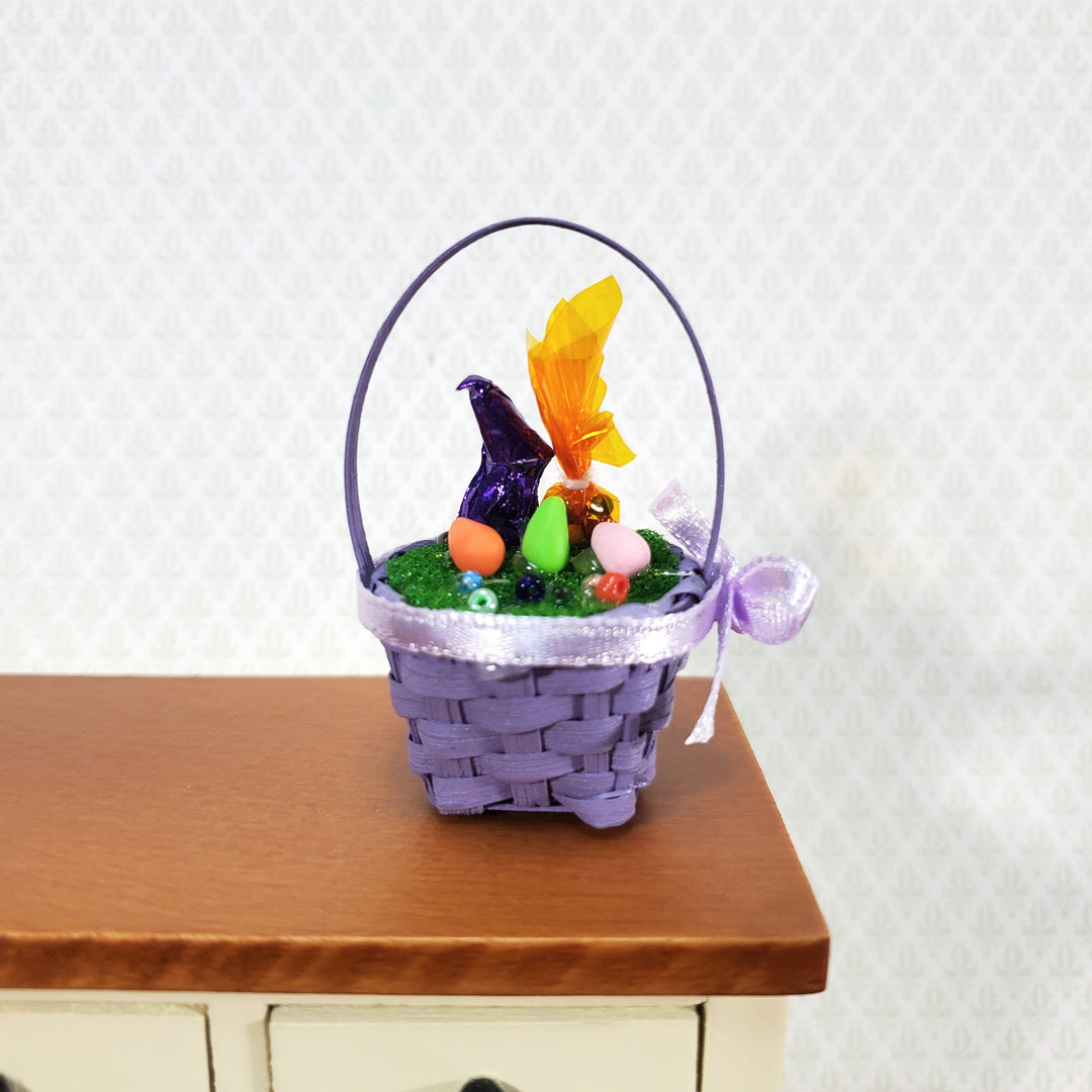 Dollhouse Easter Basket Set Chocolate Bunny Eggs Candy Miniatures 1:12 Scale