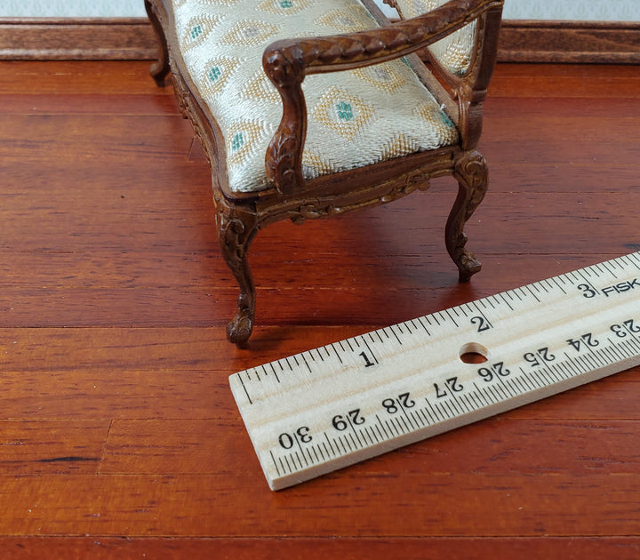 JBM Dollhouse Settee Sofa Rococo Style Walnut 1:12 Scale Miniature Furniture