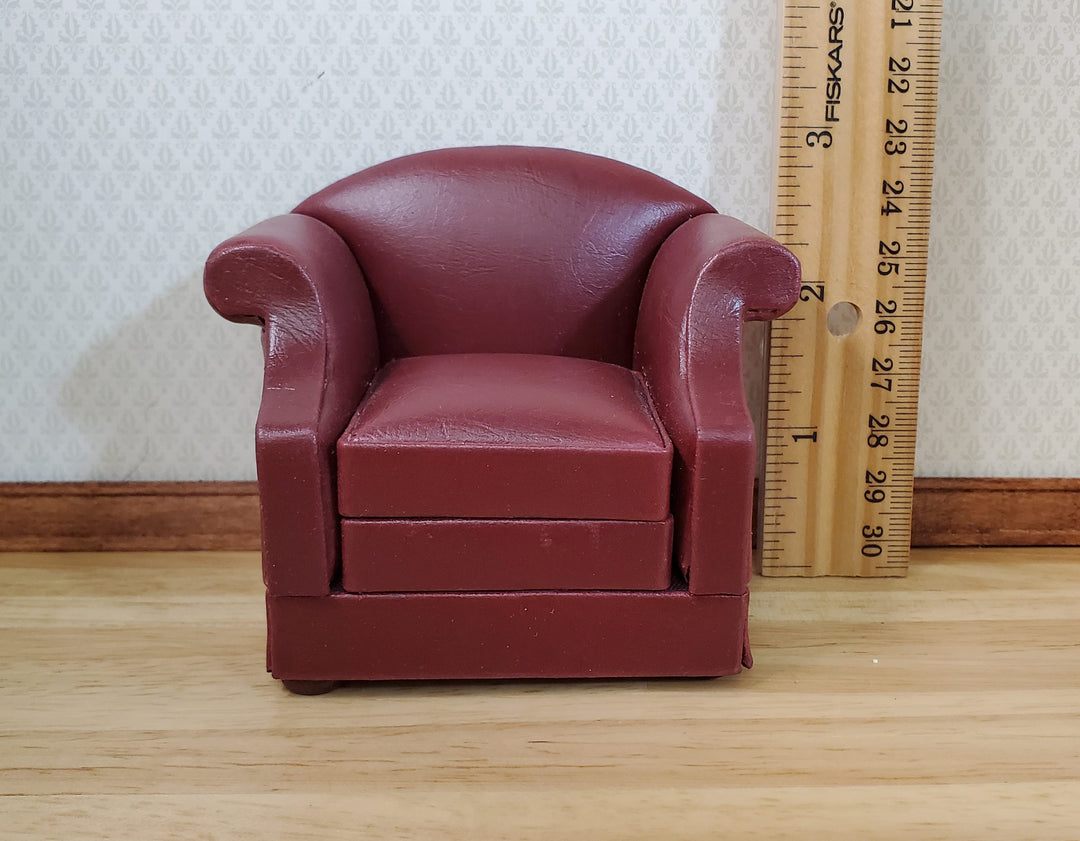 Vintage Bespaq Club Lounge Chair Burgundy Faux Leather 1:12 Scale Miniature