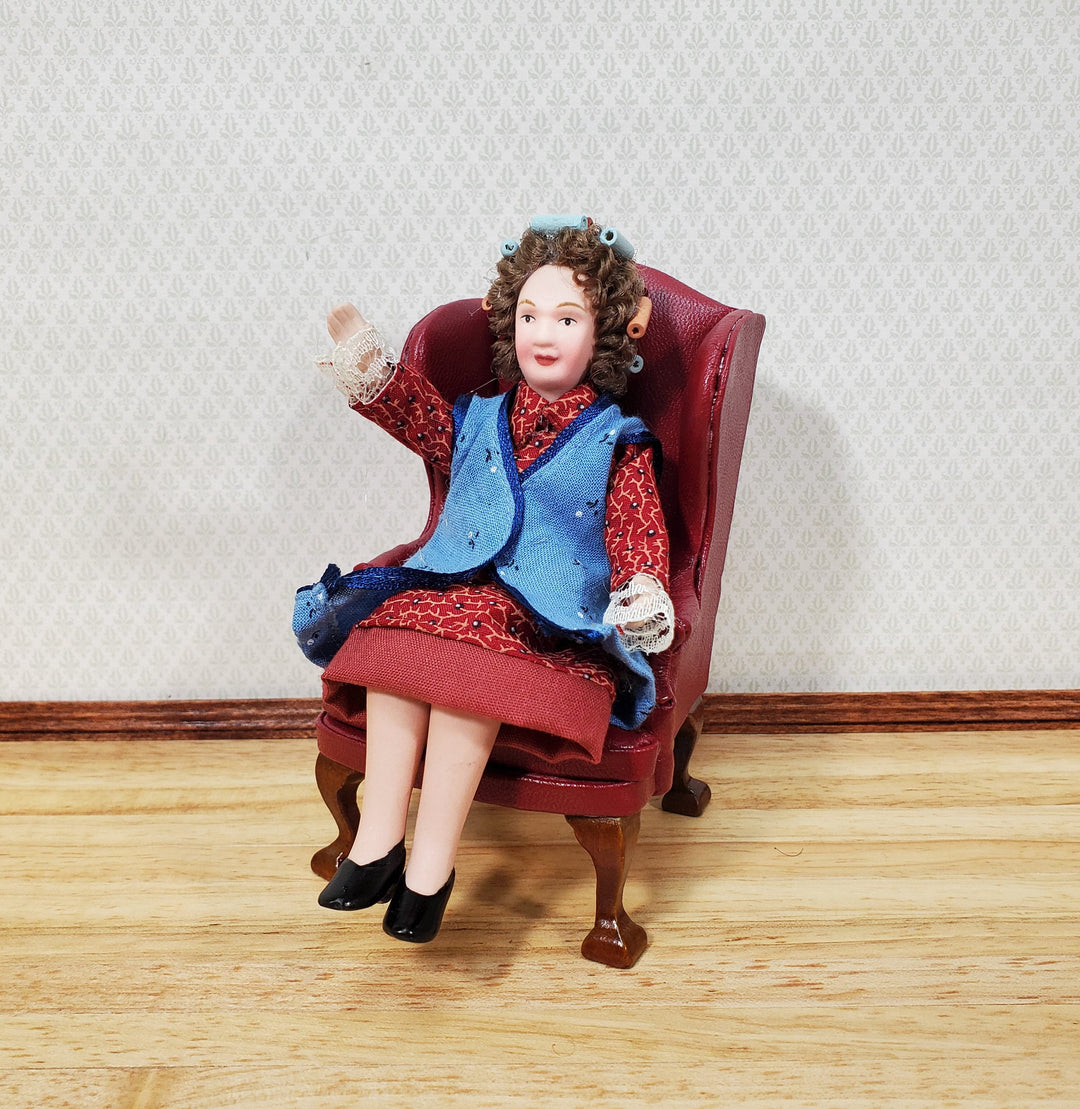 Dollhouse Miniature Porcelain Doll Modern Grandma or Mom with Curlers 1:12 Scale