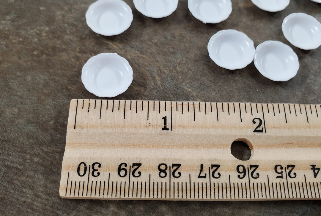 Dollhouse Soup Bowls Chrysnbon Scalloped Edge x12 White Plastic Small 1:12 Scale