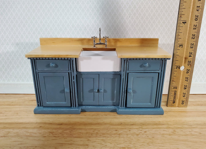 Dollhouse Kitchen Sink Cabinet 1:12 Scale Miniature Blue/Gray Farmhouse Style