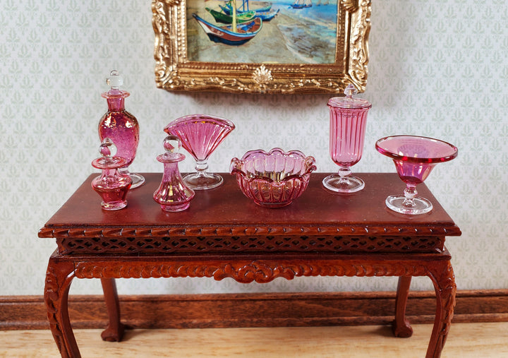 Dollhouse Pedestal Bowl Pink Cranberry Glass 1:12 Scale by Philip Grenyer