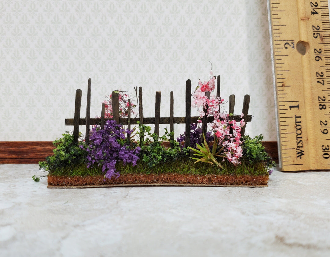 Dollhouse HALF SCALE Flowers with Fence Purple & Pink 1:12 Scale Miniature 2 Sided