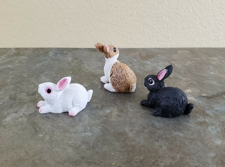 Dollhouse Miniature Bunny Rabbits Set of 3 1:12 Scale Pet Black White Brown