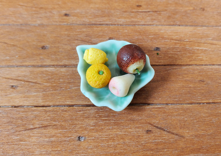 Dollhouse Leaf Shaped Ceramic Serving Platter Green 1:12 Scale Miniature