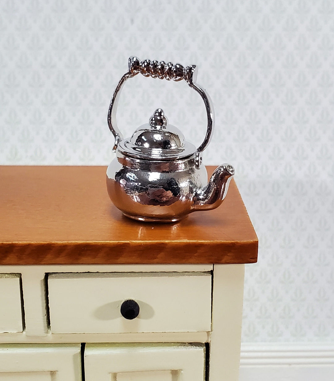 Dollhouse Teapot Kettle Metal Silver Finish Large Miniature Kitchen Accessories