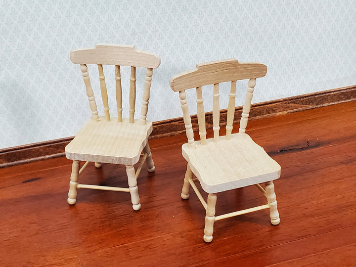 Dollhouse Chairs Spindle Back x2 Unpainted Wood 1:12 Scale Miniature Furniture