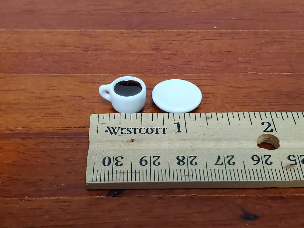 Dollhouse Filled Coffee Mug Cup with Saucer White Ceramic 1:12 Scale Miniature