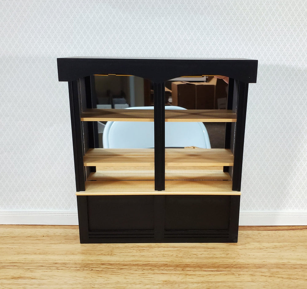 Dollhouse Bar or Shop Shelves Mirrored Back Black & Oak 1:12 Scale Miniature