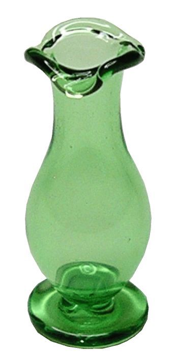 Dollhouse Green Glass Fluted Pedestal Vase 1:12 Scale Miniature Flowers Decor