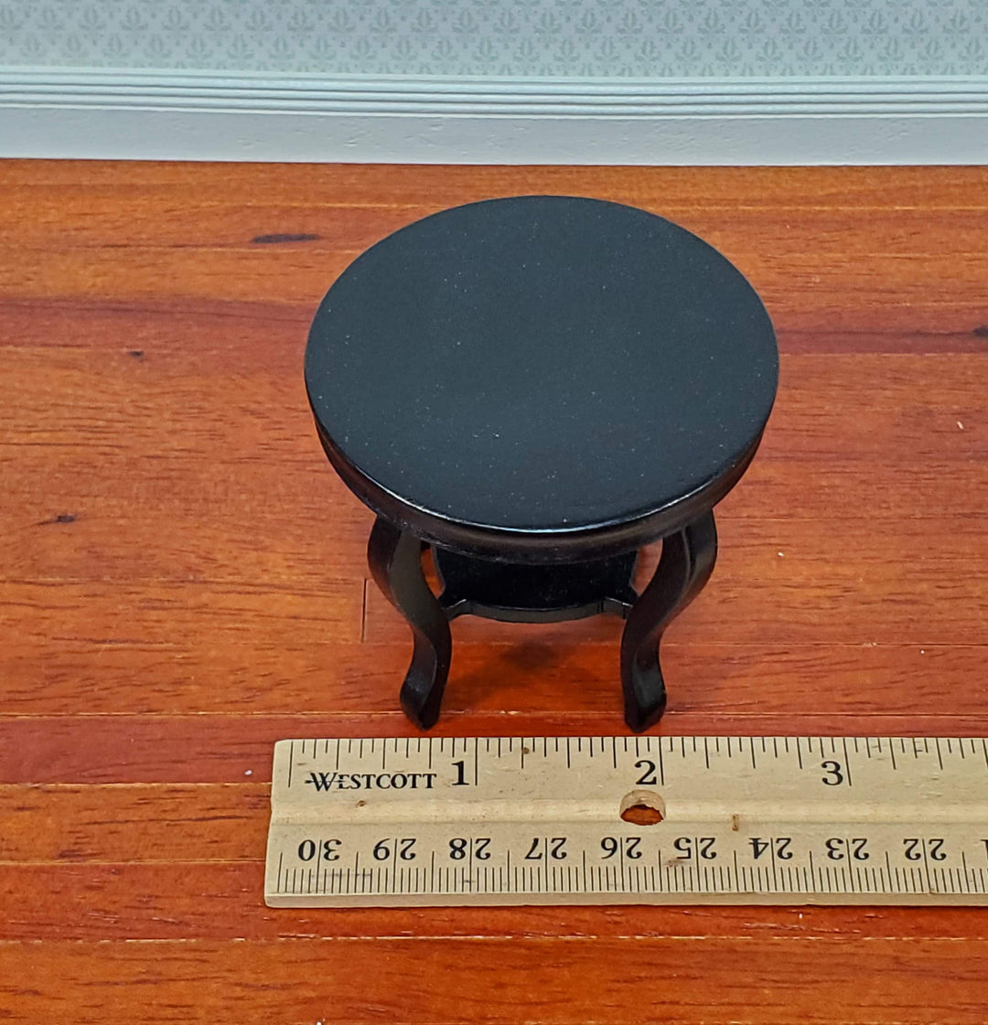 Dollhouse Table Small Round Side or End Table Black Lower Shelf 1:12 Scale Miniature Furniture