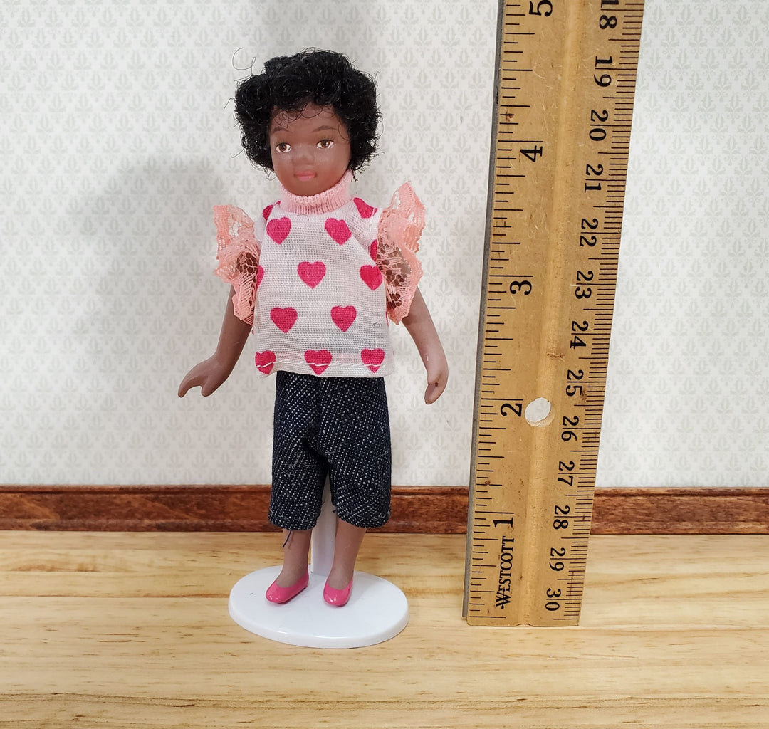 Dollhouse Modern Girl Black Brown Doll Daughter Sister Porcelain Poseable 1:12 Scale Miniature