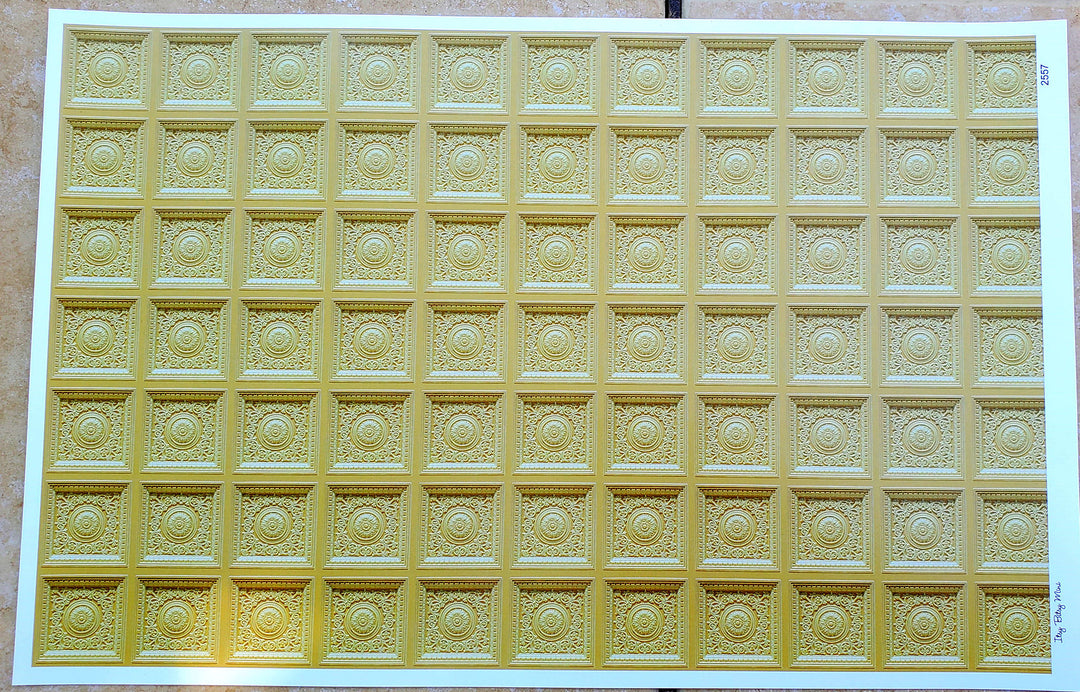 Dollhouse Ceiling Wallpaper (flat) Rosette Tile Gold 1:12 Scale Itsy Bitsy