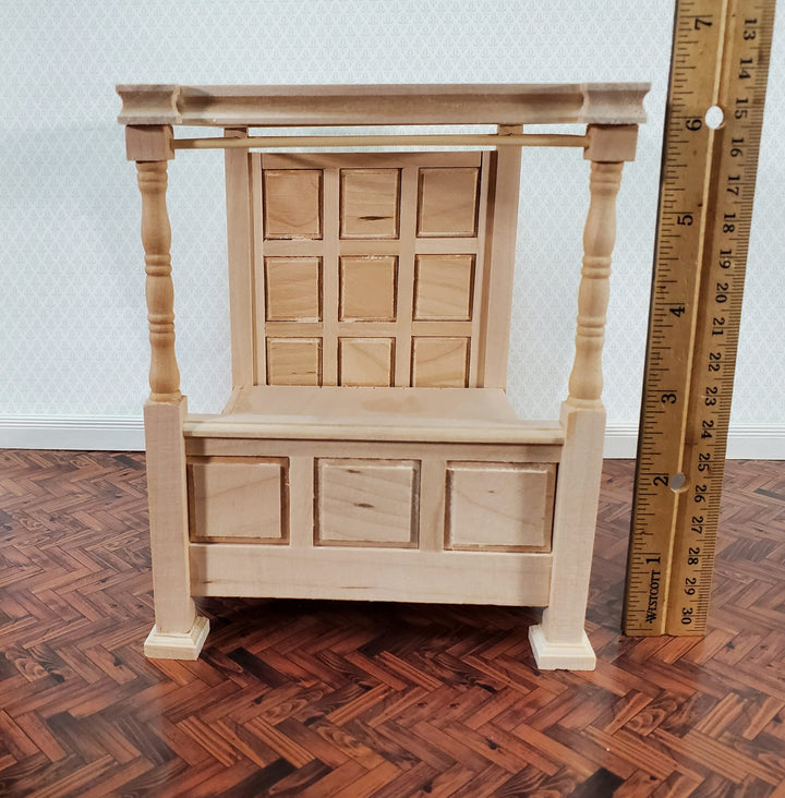 Dollhouse Bed 4 Poster Canopy Tudor Style Unpainted Wood 1:12 Scale Miniature Bedroom Furniture