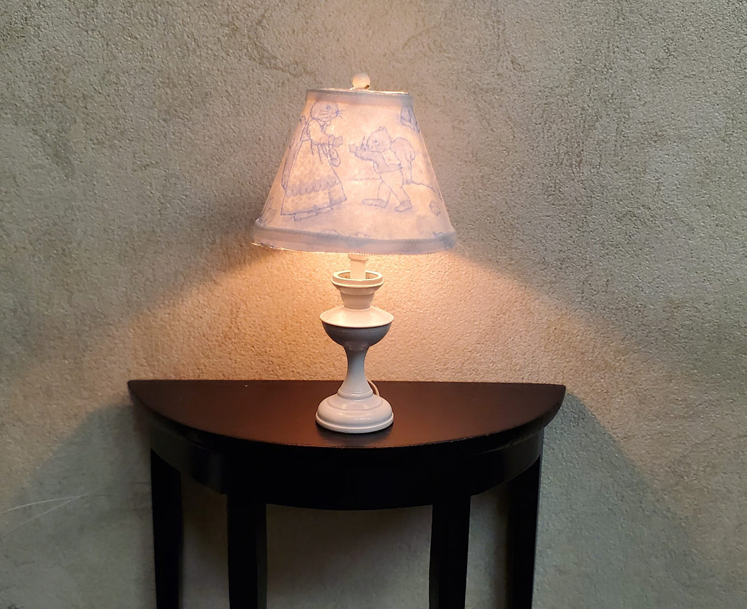 Dollhouse Nursery Table Lamp Blue Shade White Brass Base 12 Volt Wired 1:12