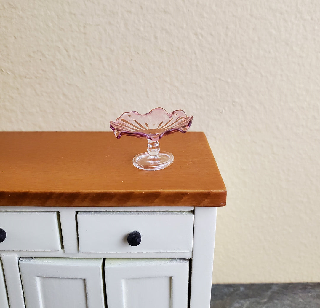 Dollhouse Pedestal Bowl Wavy Pink Cranberry Glass 1:12 Scale Philip Grenyer Hand Blown