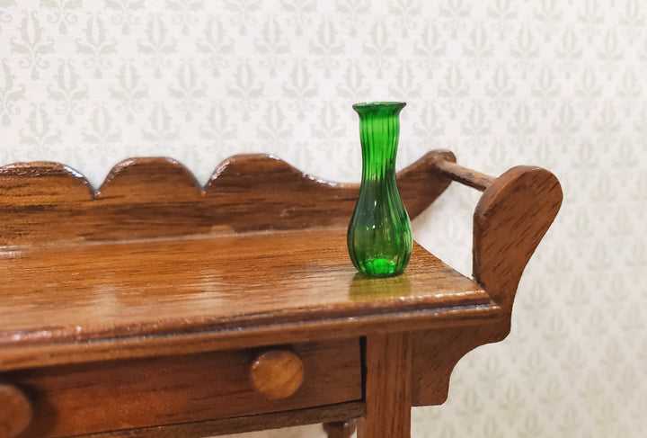 Dollhouse Ridged Green Glass Bud Vase 1:12 Scale Miniature Flowers Decoration