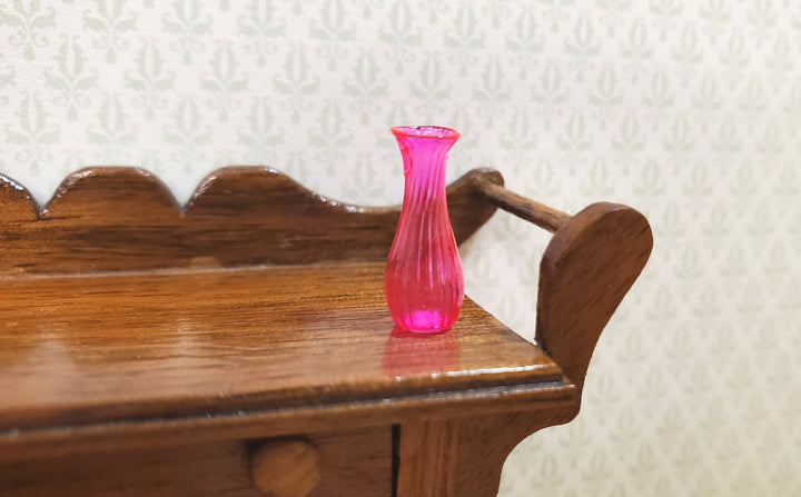 Dollhouse Ridged Bright Pink Glass Bud Vase 1:12 Scale Miniature