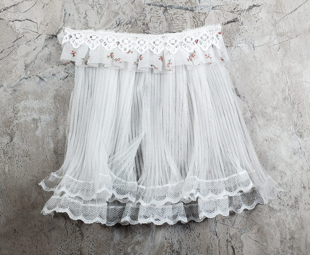 Dollhouse Lace Curtains Cream with Pink Floral Valance 1:12 Scale 5" W x 6" L