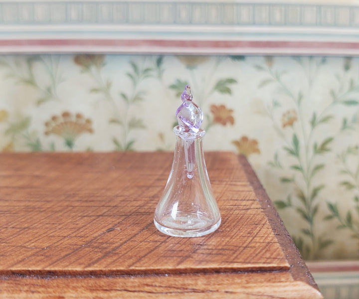 Miniature Glass Decanter Bottle with Lavender Twist Stopper 1:12 Scale Dollhouse