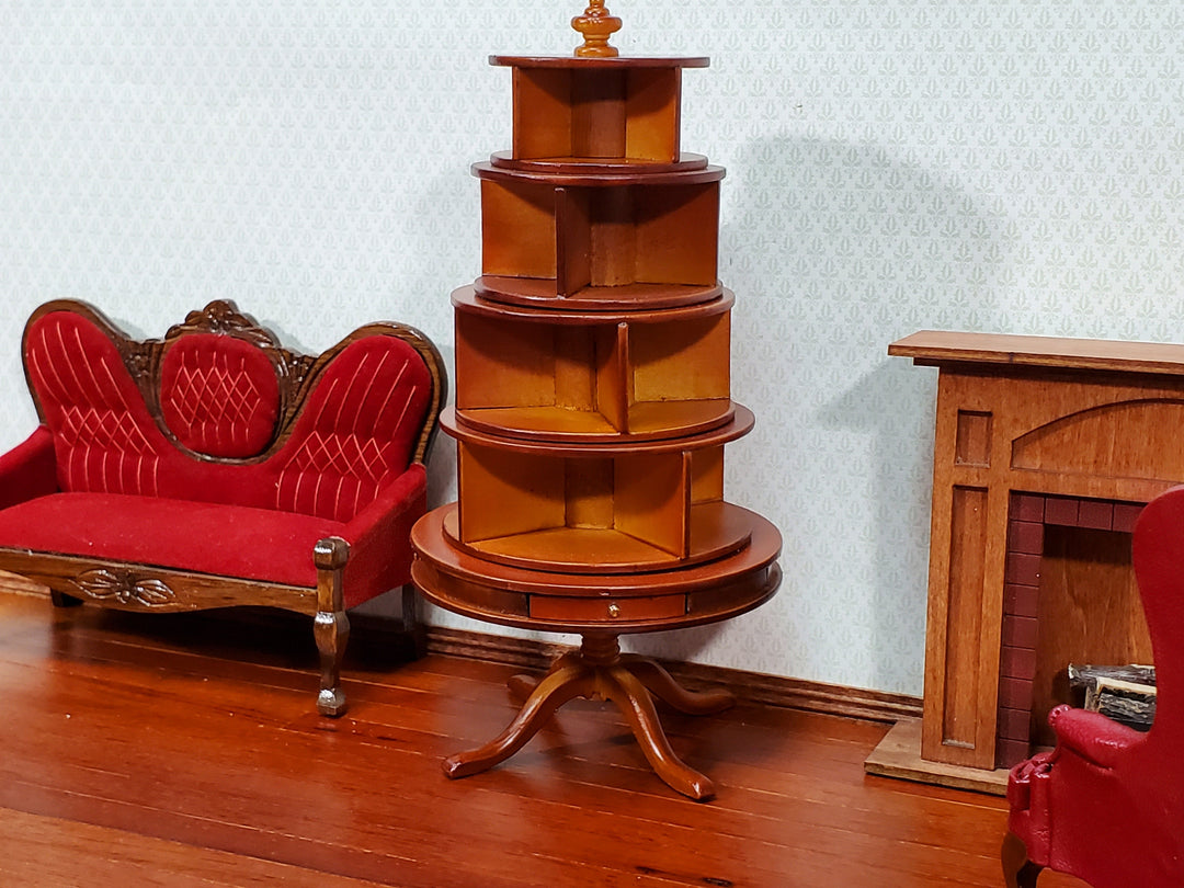 Miniature Revolving Bookcase Round Circular 1:12 Scale Dollhouse Furniture Library