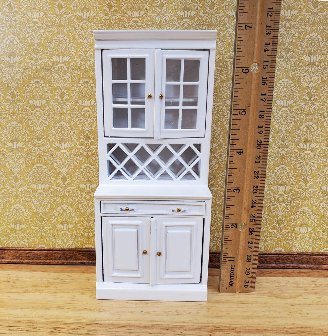 Dollhouse Cabinet Hutch with Wine Rack White Finish 1:12 Scale Miniature Furniture