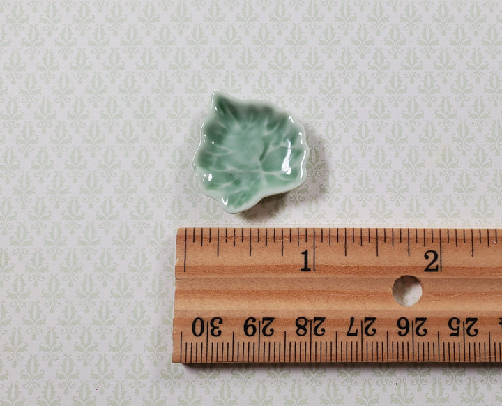 Dollhouse Leaf Shaped Ceramic Serving Platter Green 1:12 Scale Miniature