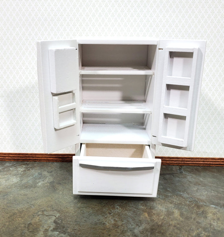 Dollhouse Fridge Modern Refrigerator White Silver 2 Door 1:12 Scale Miniature