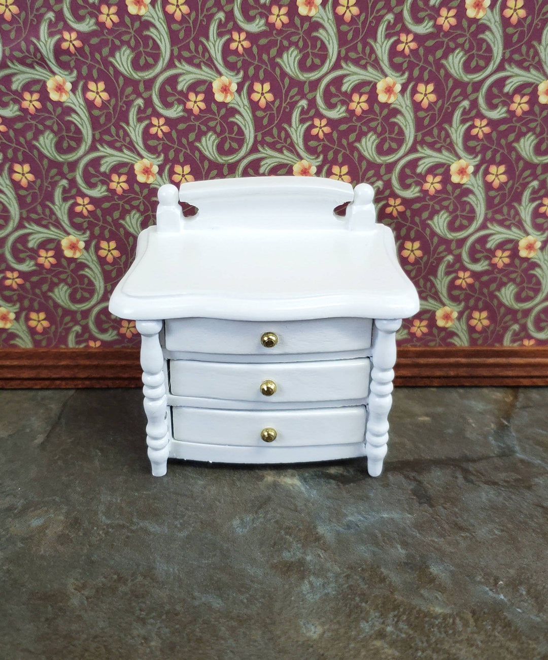 Dollhouse Miniature Night Stand Side Table 3 Drawers 1:12 Scale White Wood