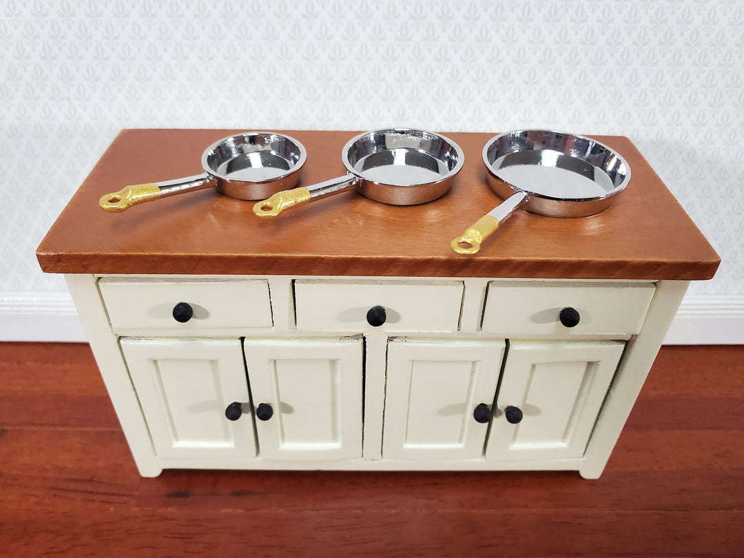 Dollhouse 1:12 Scale Silver Metal Pans Set of 3 Frying Saute Kitchen Cooking