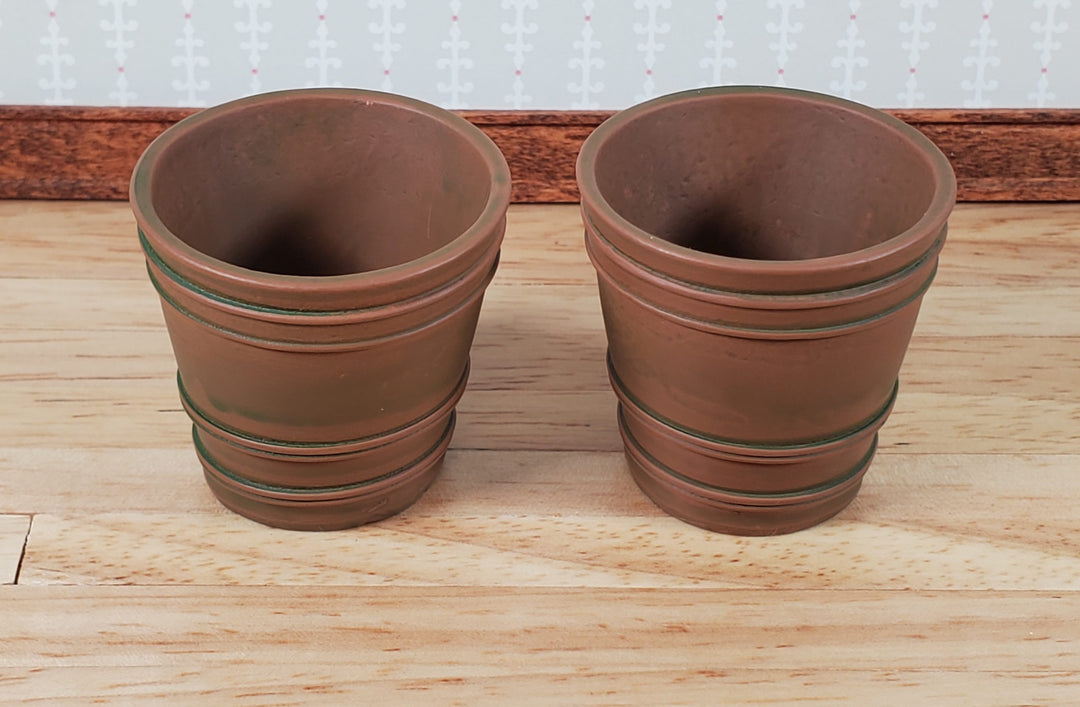 Dollhouse Large Garden Pots Aged Brown Finish Planters x2 1:12 Scale A4094TN