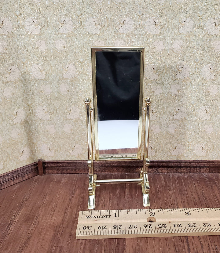 Dollhouse Mirror Full Length Dressing Tilting Gold Metal Frame 1:12 Scale Miniature Accessory