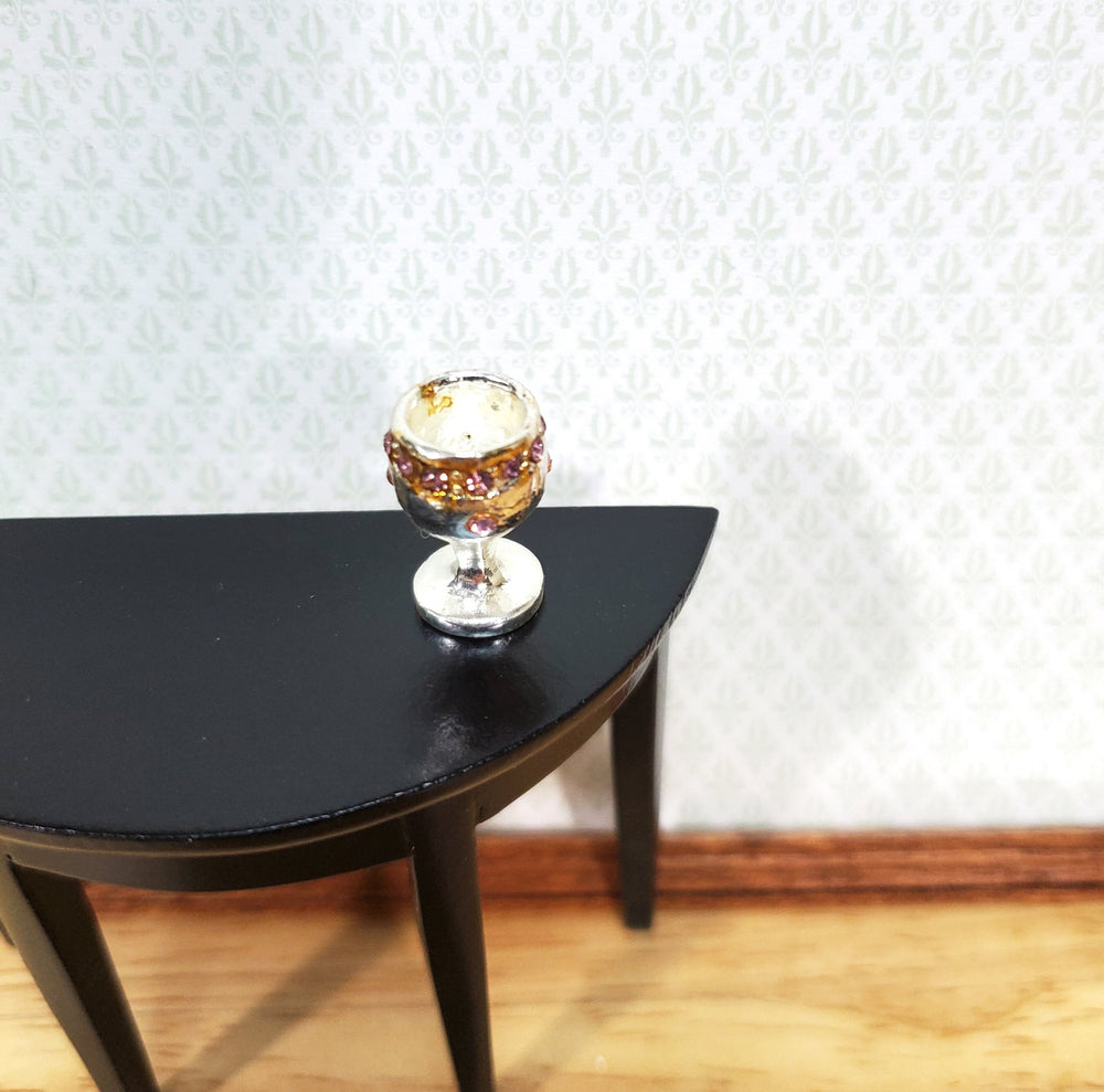 Dollhouse Silver Chalice Goblet Large with Pink Jewels 1:12 Scale Miniature