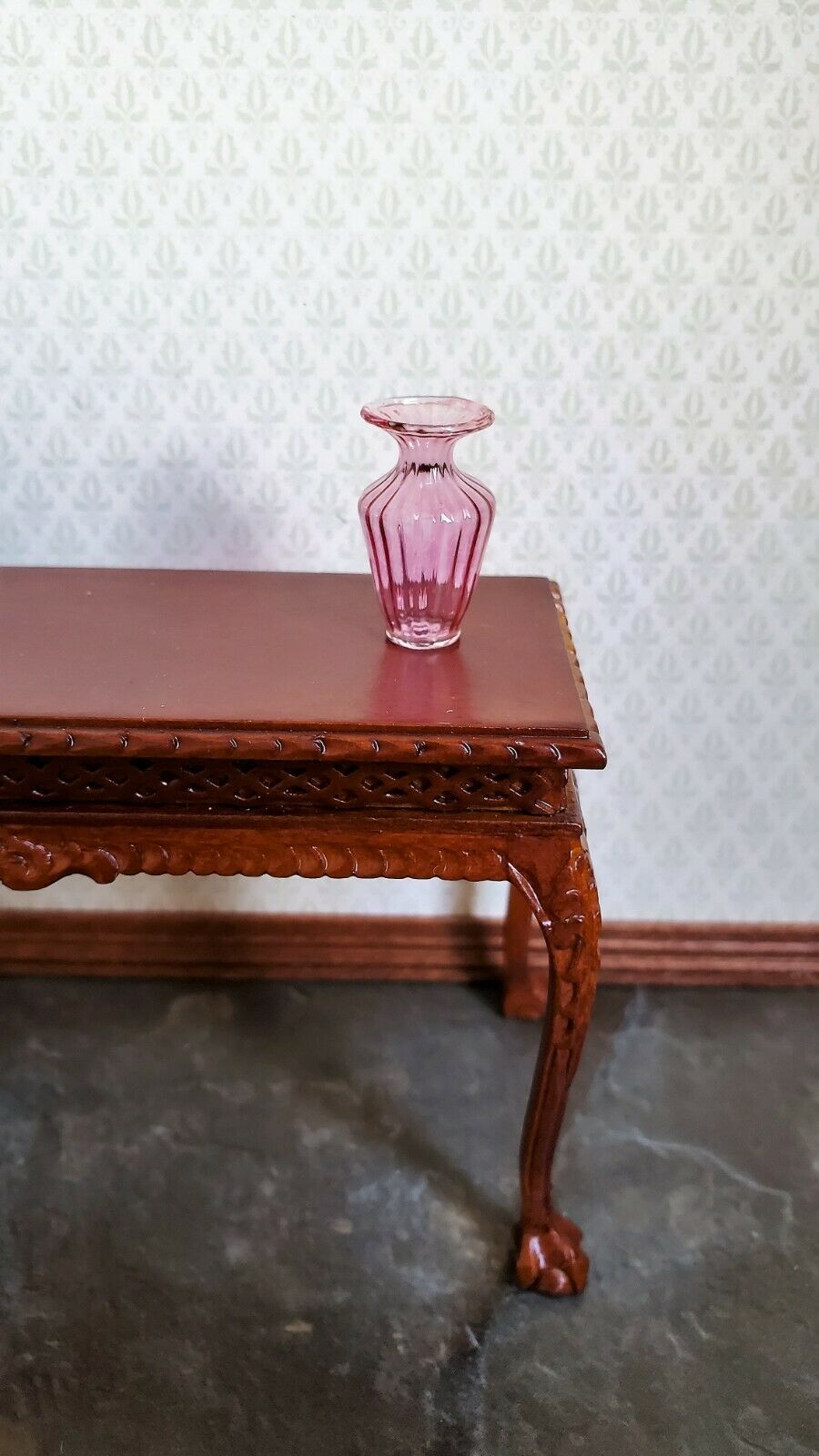 Dollhouse Miniature Vase Tall Pink Cranberry Glass 1:12 Scale Hand Blown 3/4"