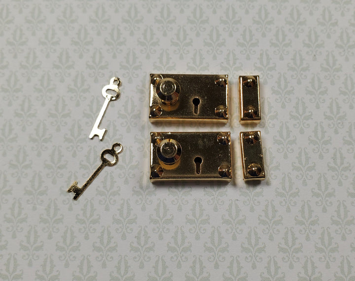Dollhouse Rim Lock Set Door Knob Strike Plate with Key x2 Gold 1:12 Scale Large